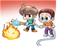 불을 향해 물을 쏘는 그림